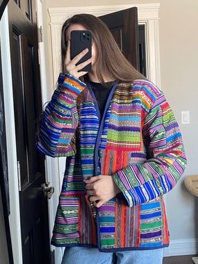 Vintage Guatemalan Stripe Boho Jacket Womens M L